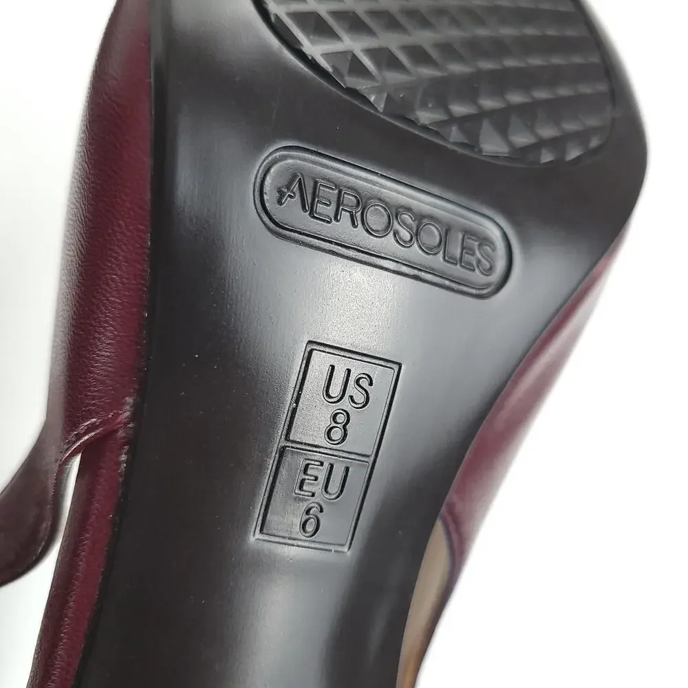 NWOB AEROSOLES Exit Ramp Heels 8M Burgundy Leather Slingback Pointed Toe